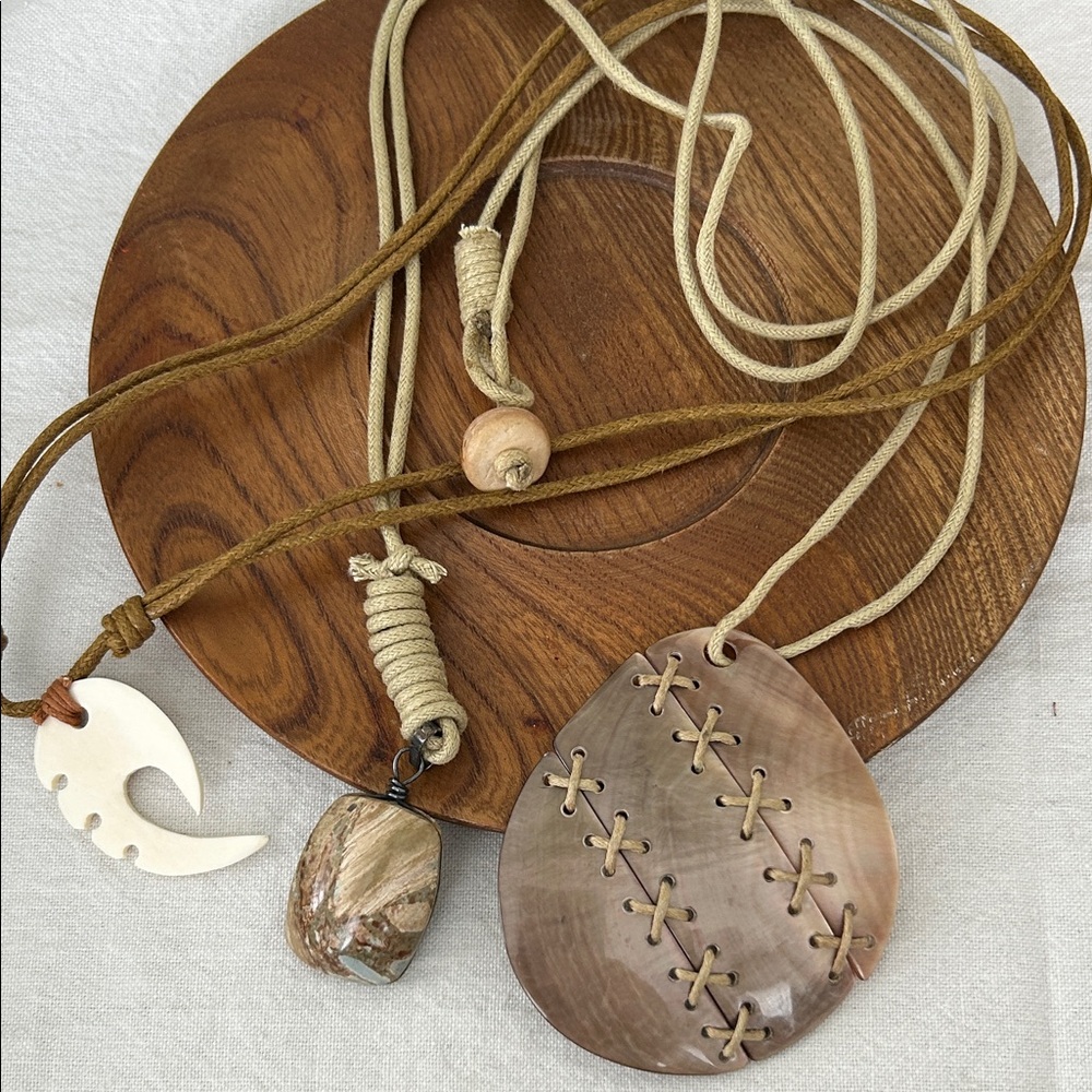 3 Handcrafted Wooden Pendant Necklaces